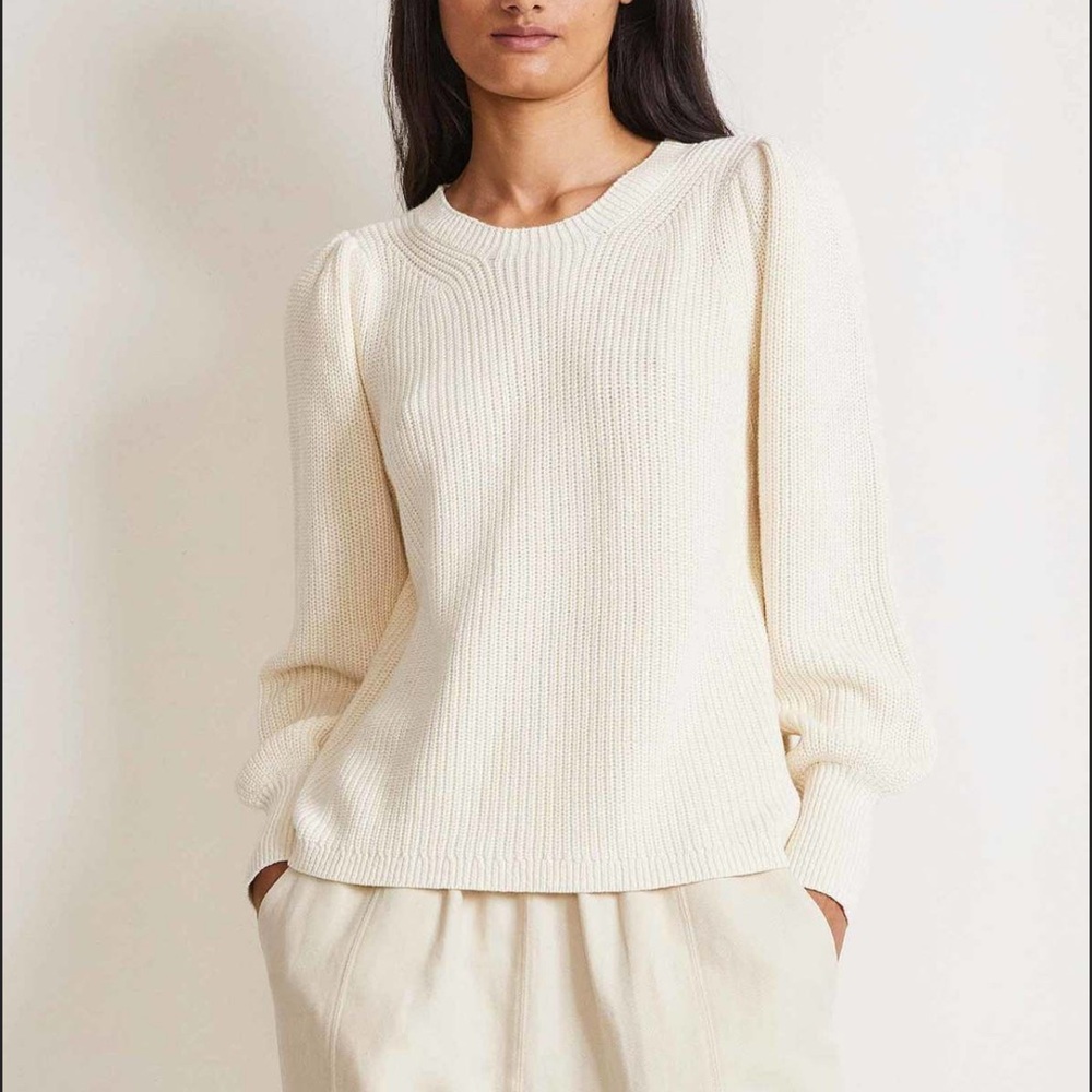 Apiece Apart Puff Sleeve Cream Like New Cahmere Blend Waffle Rib Knit Sweater